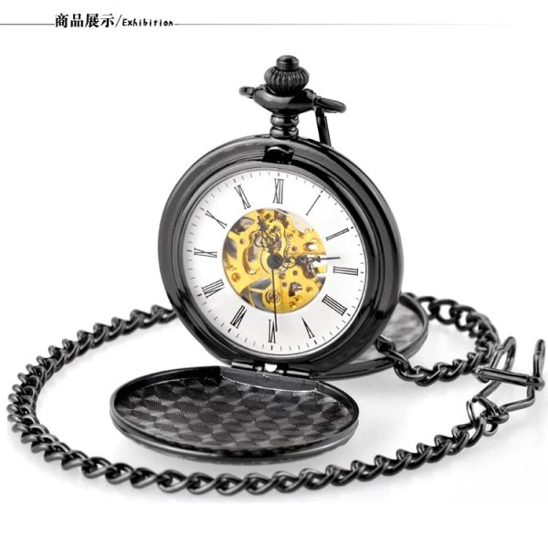 ⁦20 قطعة/الوحدة Steampunk من الفضة/أسود/الذهب/البرونزية مزدوجة قابلة للفتح حالة الميكانيكية جيب WatchRetro الهيكل العظمي الرومانية الطلب⁩ - الصورة ⁦6⁩