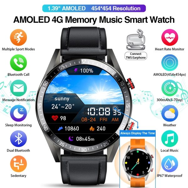 ⁦2021 New 454*454 Screen Smart Watch Always Display The Time Bluetooth Call Local Music Smartwatch For Mens Android TWS Earphones⁩ - الصورة ⁦2⁩