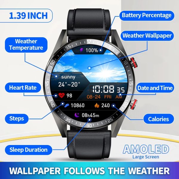 ⁦2021 New 454*454 Screen Smart Watch Always Display The Time Bluetooth Call Local Music Smartwatch For Mens Android TWS Earphones⁩ - الصورة ⁦3⁩