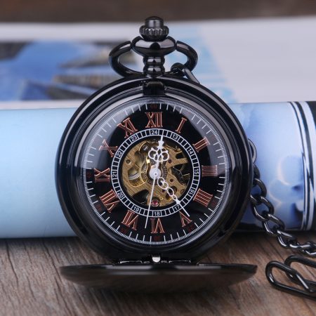 5 قطعة موضة اليد الرياح رجالي نساء جيب ساعات واحد مفتوح الجيب الميكانيكية ساعات عادية محفورة الأرقام الرومانية