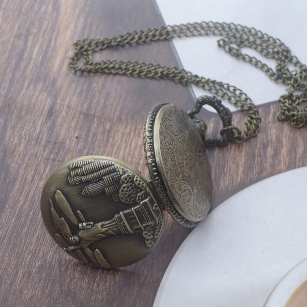 ⁦قطعة/الوحدة خمر تمثال برونز الحرية الوجه كوارتز ساعة الجيب الرجال النساء ساعة قلادة ساعة هدية بالجملة⁩ - الصورة ⁦4⁩