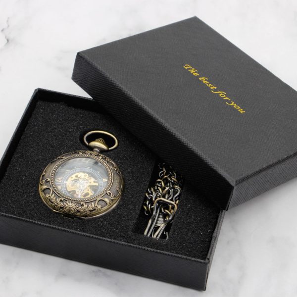 ⁦خمر و Antiuqe Steampunk ساعة جيب الميكانيكية es قلادة الرجعية الهيكل العظمي فوب و ساعة جيب مع فوب سلسلة PJX052⁩ - الصورة ⁦4⁩