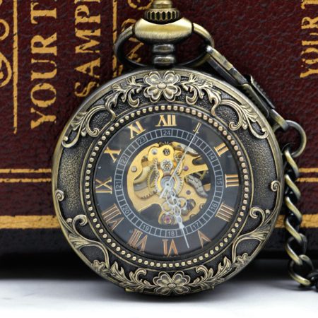 خمر و Antiuqe Steampunk ساعة جيب الميكانيكية es قلادة الرجعية الهيكل العظمي فوب و ساعة جيب مع فوب سلسلة PJX052