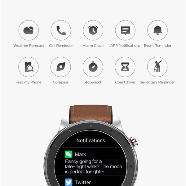 ⁦Global Version Amazfit GTR 47mm GPS Smart Watch 5ATM Waterproof Smartwatch 24 Days Battery Music Leather Strap⁩ - الصورة ⁦2⁩