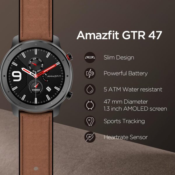 ⁦Global Version Amazfit GTR 47mm GPS Smart Watch 5ATM Waterproof Smartwatch 24 Days Battery Music Leather Strap⁩ - الصورة ⁦3⁩