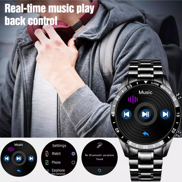 ⁦LIGE 2022 New Smart Watch Men Full Touch Screen Sports Fitness Watch IP67 Waterproof Bluetooth For Android ios smartwatch Mens⁩ - الصورة ⁦5⁩