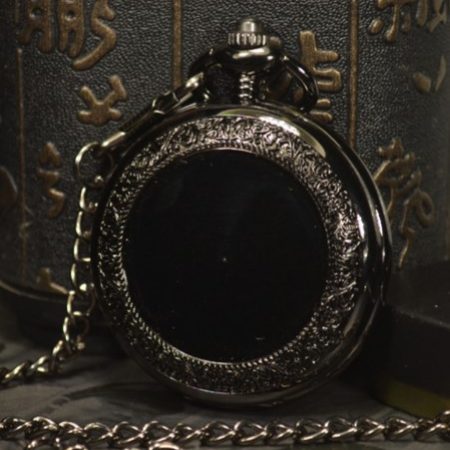 أسود منحوتة حالة Steampunk ساعات آلية الرياح اليد قلادة ساعة جيب ذات سلسلة 10 قطعة/الوحدة بالجملة