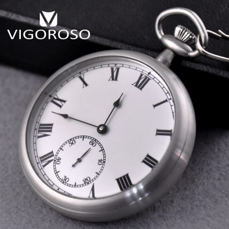 VIGOROSO-ساعة جيب ميكانيكية من الفولاذ المقاوم للصدأ ، مقاومة للماء ، طراز عتيق ، صندوق أصلي