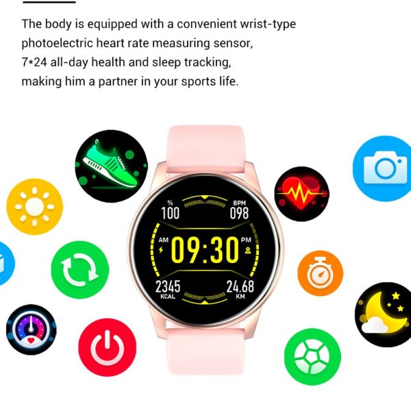 ⁦Women Smart Watch Real-time Weather Forecast Activity Tracker Heart Rate Monitor Sports Ladies Smart Watch Men For Android IOS⁩ - الصورة ⁦3⁩