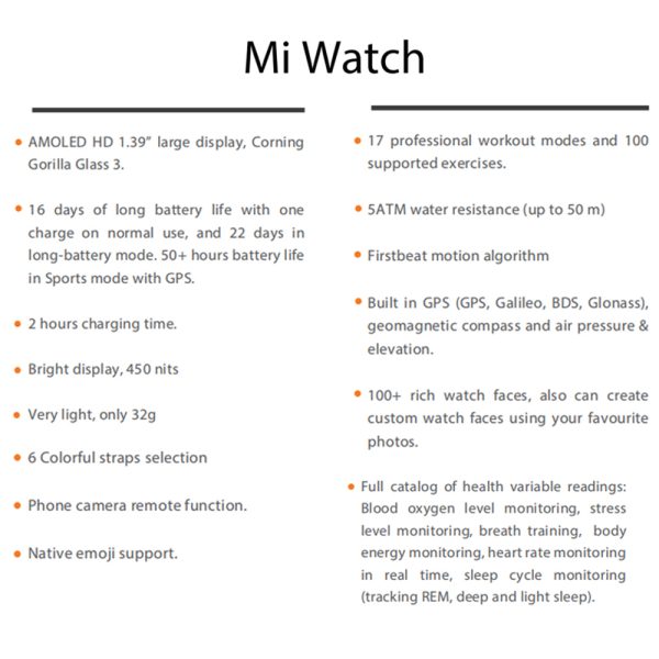 ⁦Xiaomi Mi Watch Global Version SmartWatch Blood Oxygen GPS Bluetooth Fitness Heart Rate Monitor 5ATM Waterproof Mi Smart Watch⁩ - الصورة ⁦6⁩