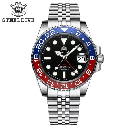 NH34 حركة ساعة جديدة 2023 أربعة الأيدي G M T steel454 41 مللي متر SD1993 C3 سوبر مضيئة 300 متر مقاوم للماء ساعة رجالي الغوص ساعة